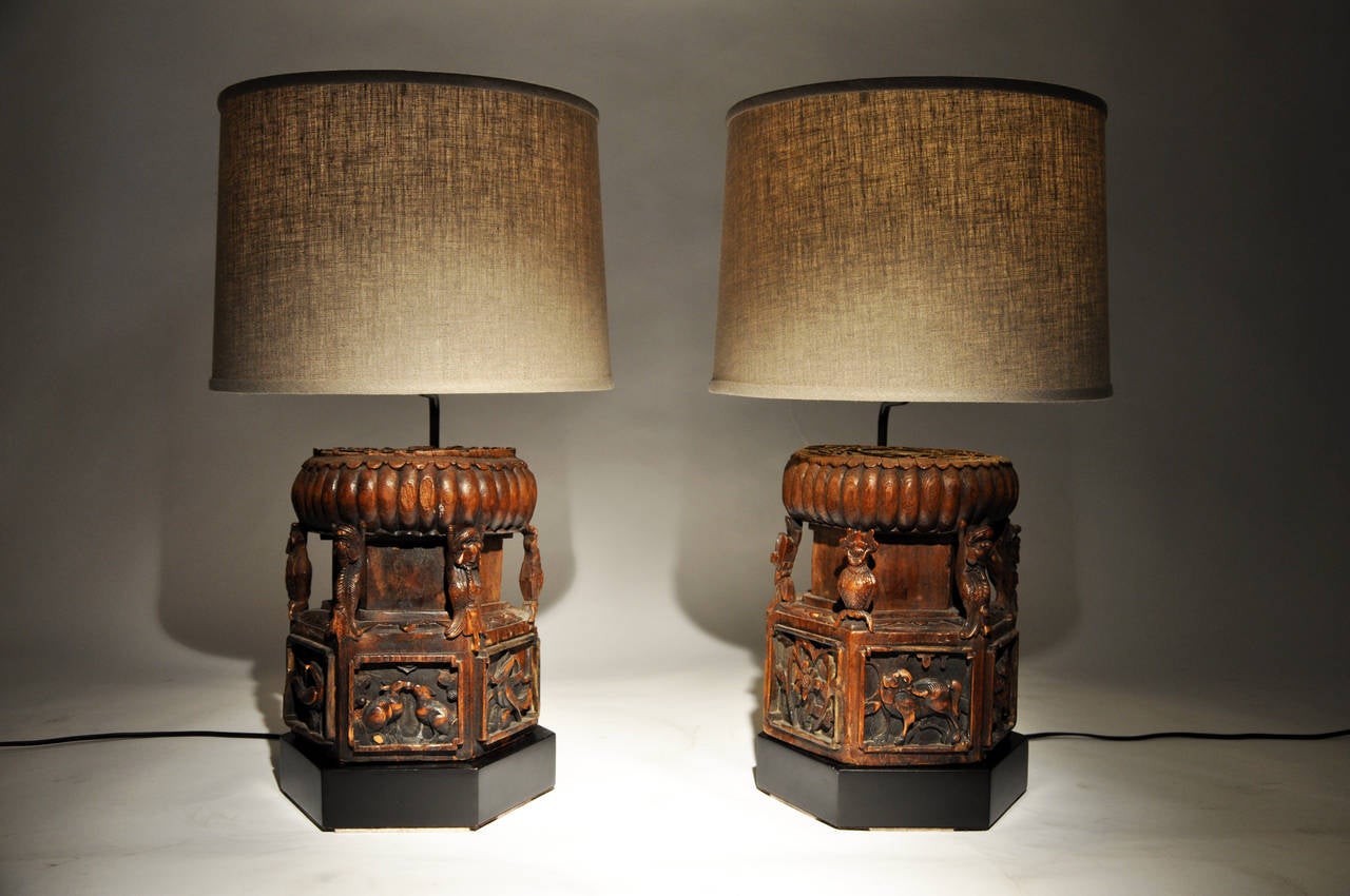 Hand-Carved Chinese Architectural Fragment Lamp