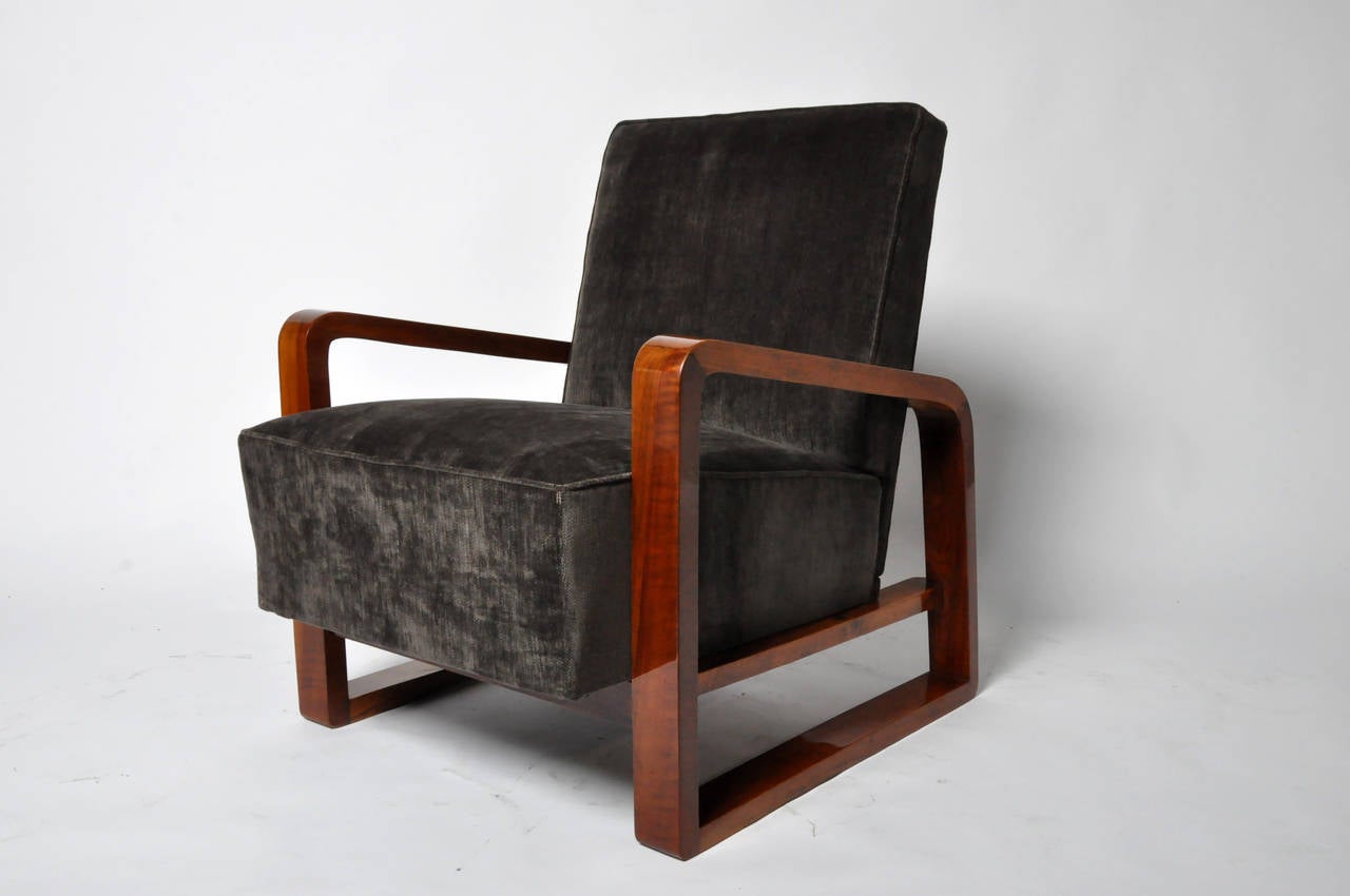 Veneer Pair of Art Deco Style Open Armchairs