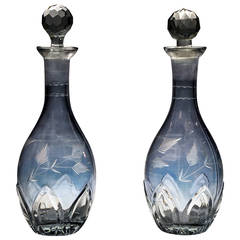 Pair of Molded and Cut Glass Decanters