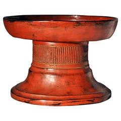 Red Lacquer Ware Pedestal Tray