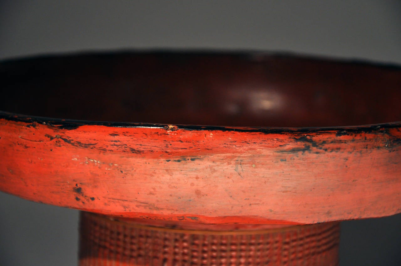 19th Century Red Lacquer Ware Pedestal Tray