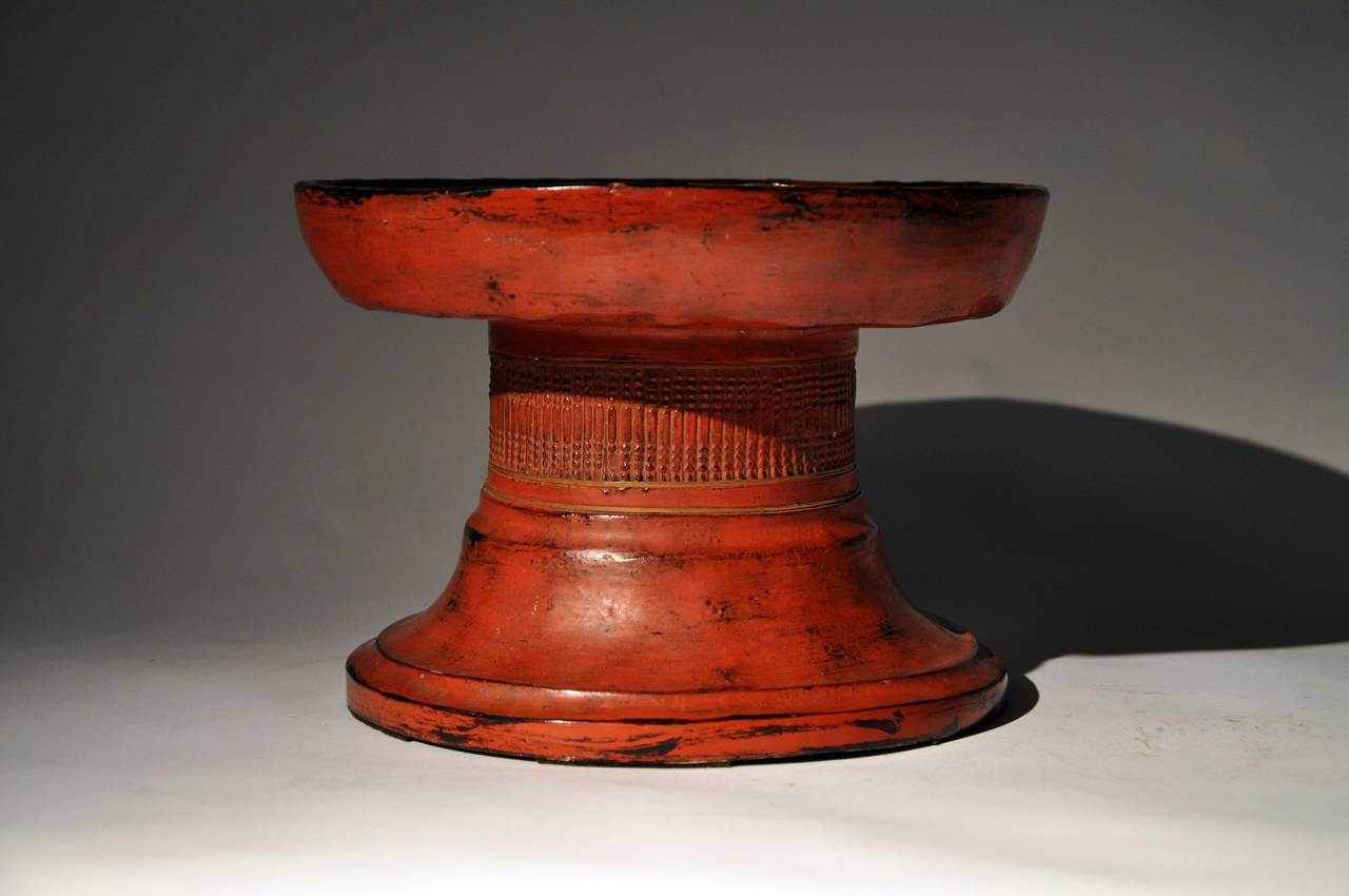 Thai Red Lacquer Ware Pedestal Tray