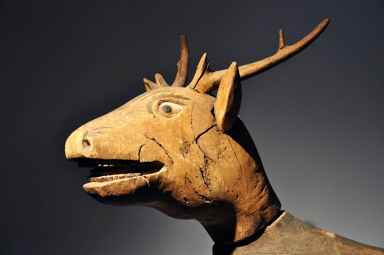 20th Century Large Wooden Puppet in the Form of a Deer