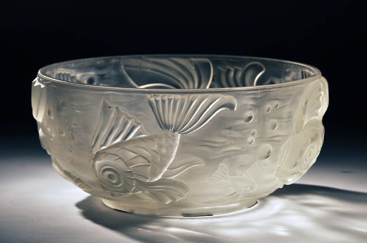 Art Deco Molded and Frosted Glass Bowl