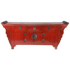 19th Century Red Chinese Coffer with 3 Drawers