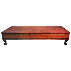 Red Temple Low Table with Carved Base
