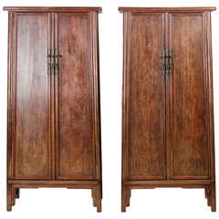 Impressive Pair of Rare Tielimu Tapered Round-Corner Cabinets