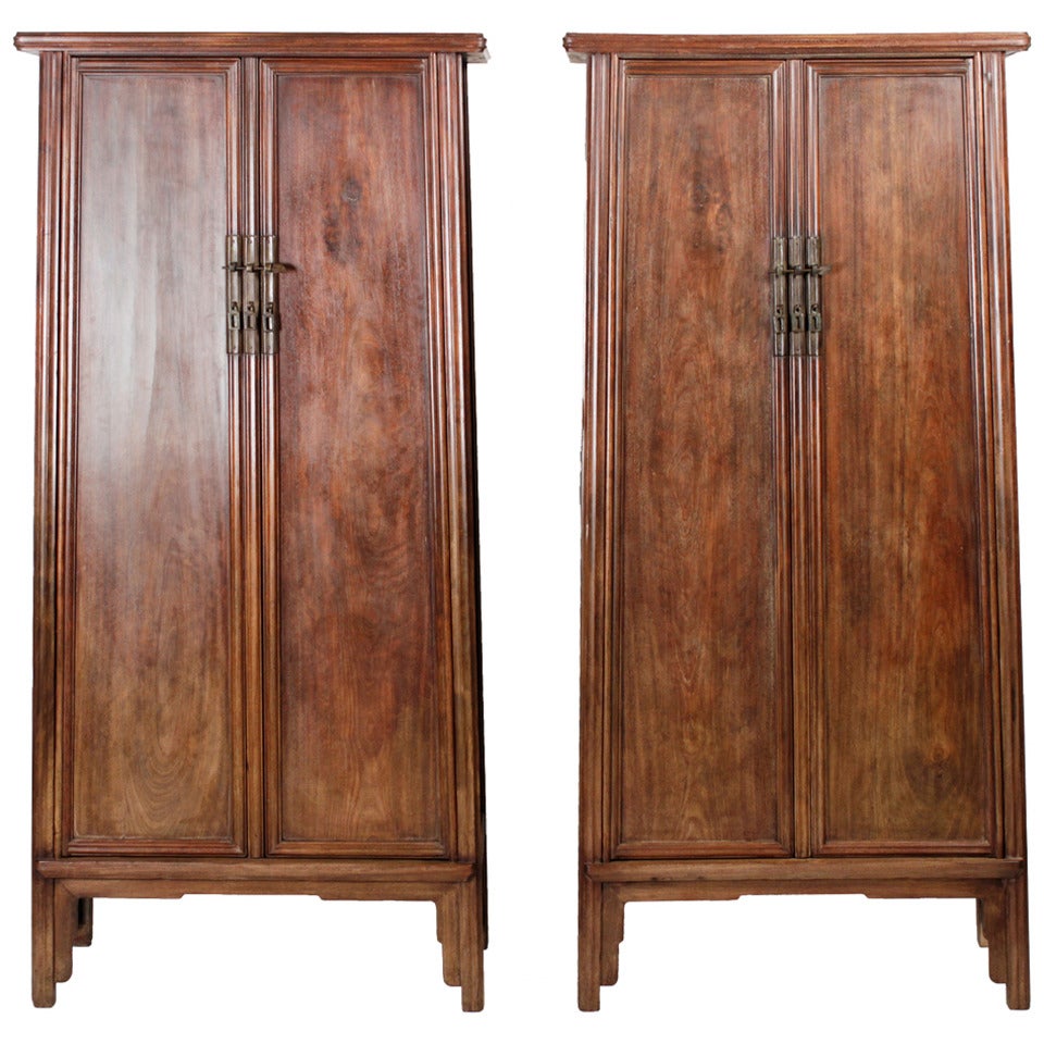Impressive Pair of Rare Tielimu Tapered Round-Corner Cabinets