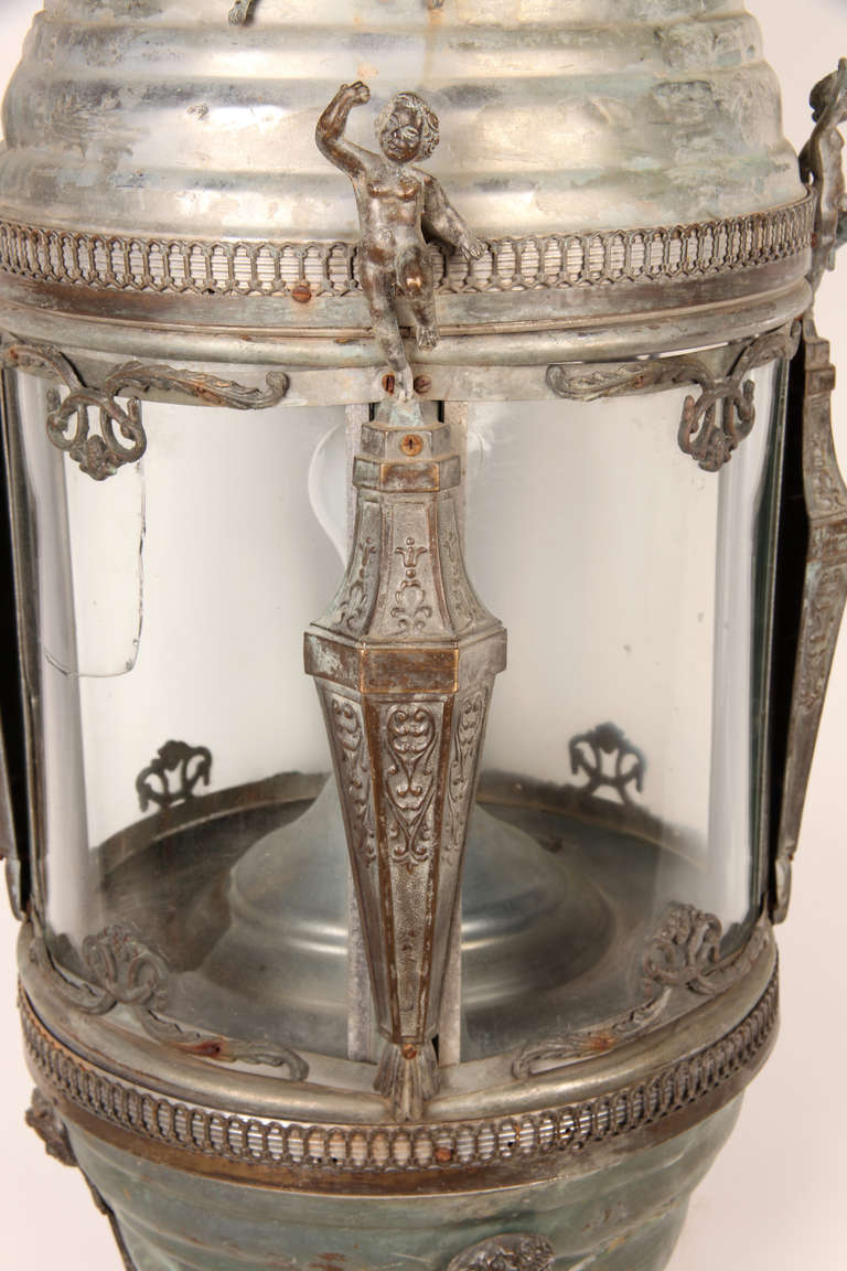 Metal Pair of Monumental Louis XVI Style Lanterns