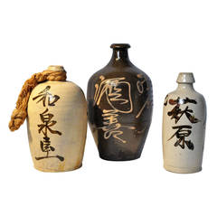 Retro Group of Japanese Ceramic Sake Bottles
