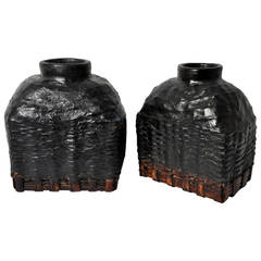 Antique Near Pair of Bamboo Baskets