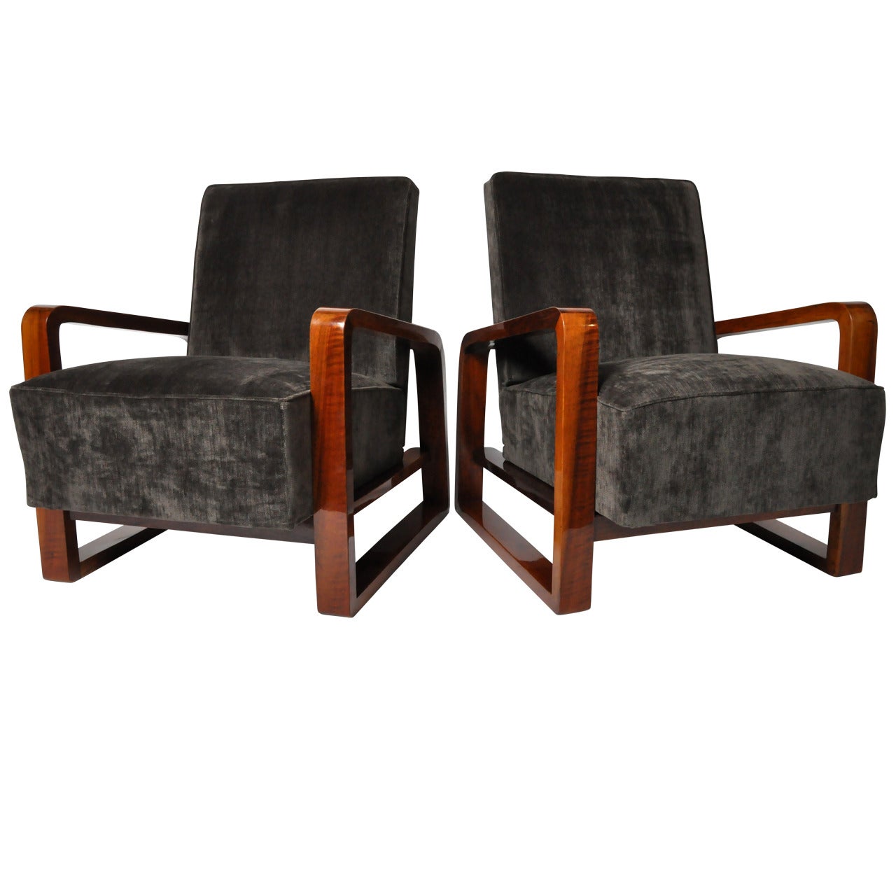 Pair of Art Deco Style Open Armchairs