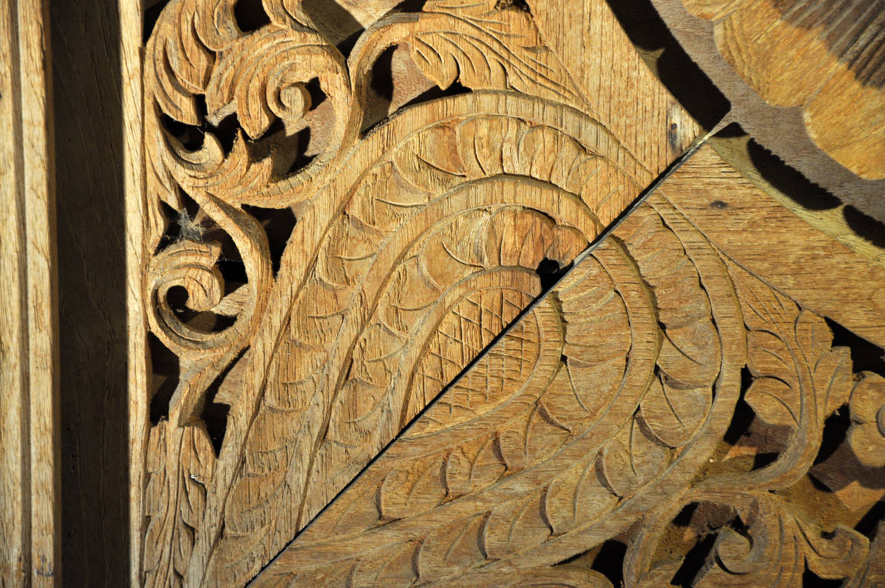 Contemporary Natural Teakwood Carved Panel