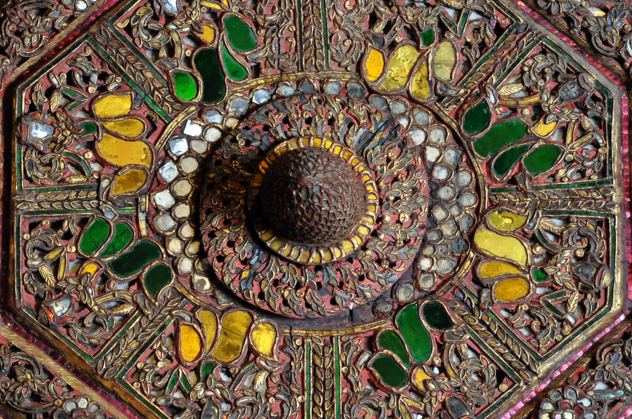 19th Century Hand-Carved and Gilt Burmese Ceiling Panel