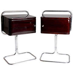 Vintage Hungarian Side Chests with a Door and Chrome Leg