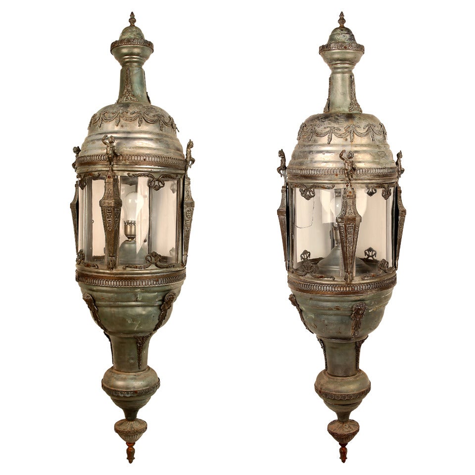 Pair of Monumental Louis XVI Style Lanterns