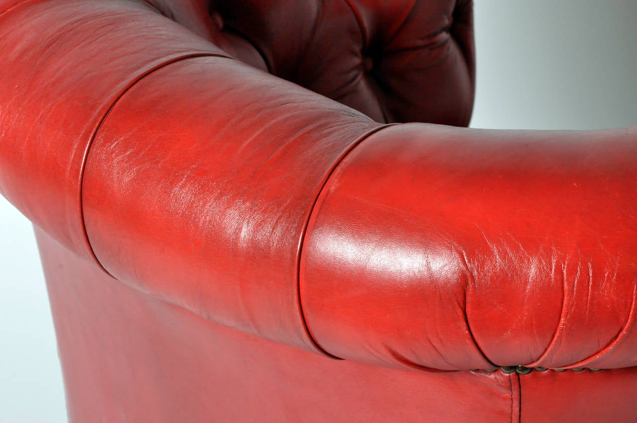 French Vintage Tufted Red Leather Chair