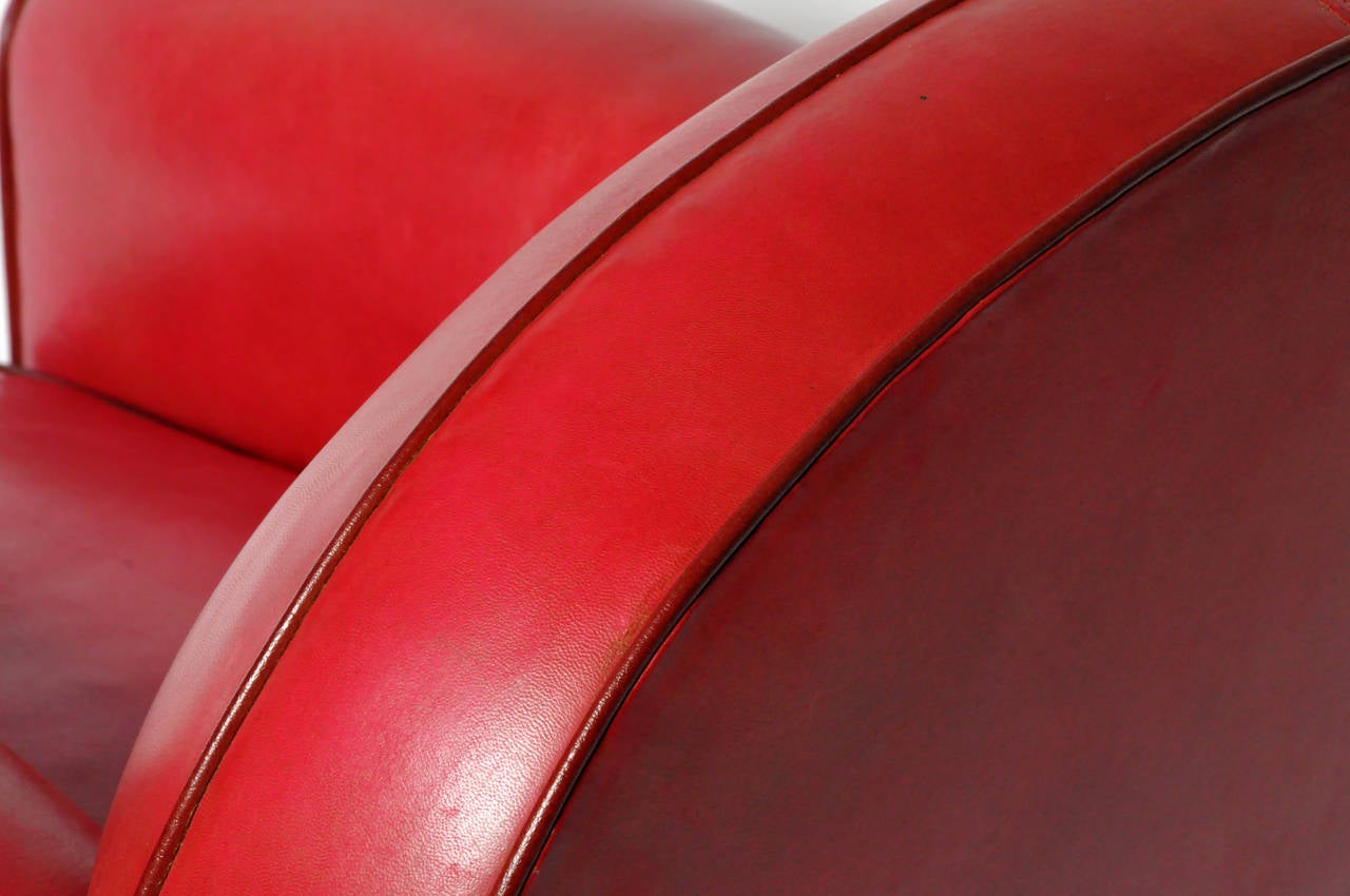 Pair of Red Round Back Leather Club Chairs 3