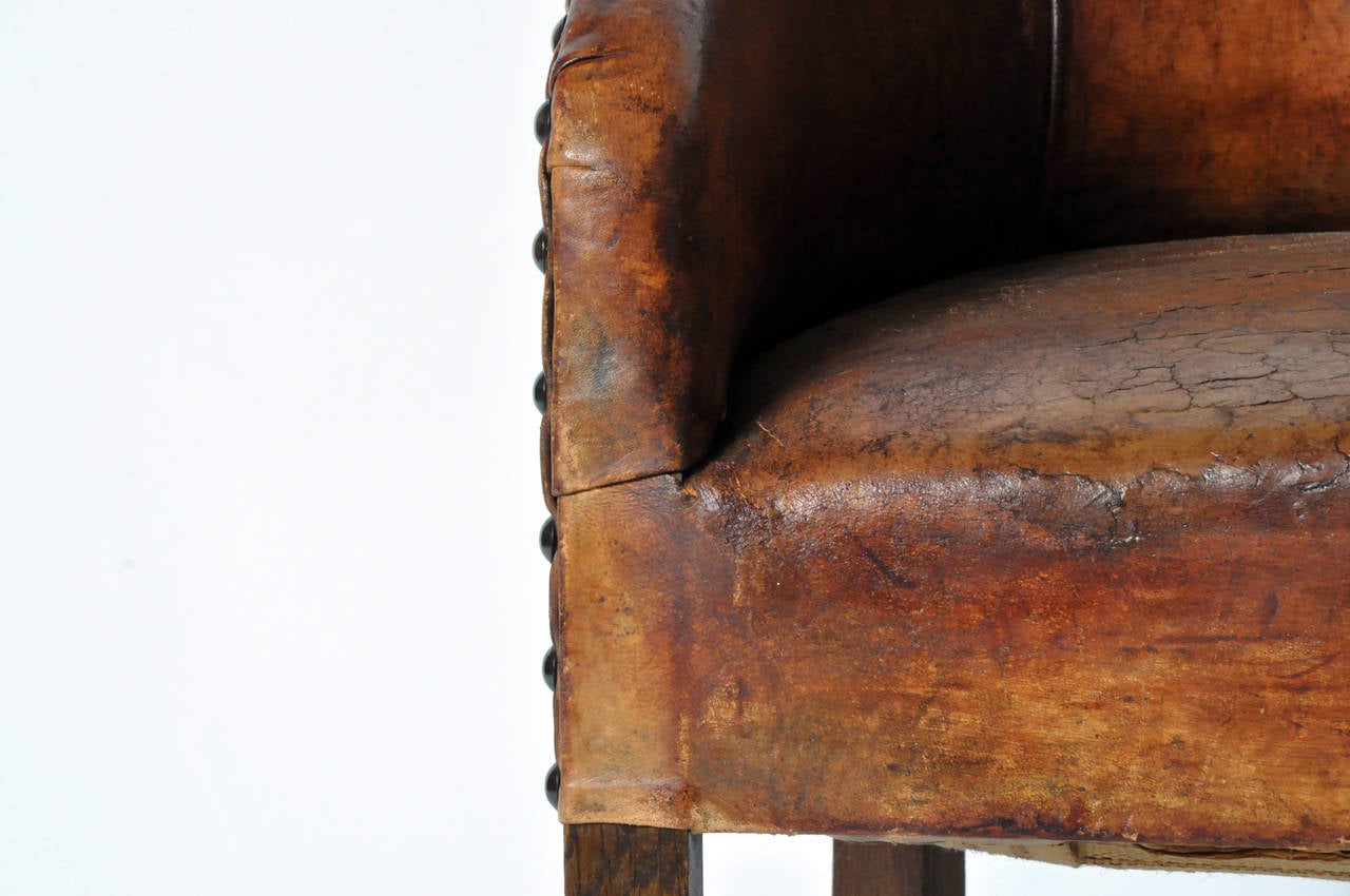 20th Century French Leather Tub Chair