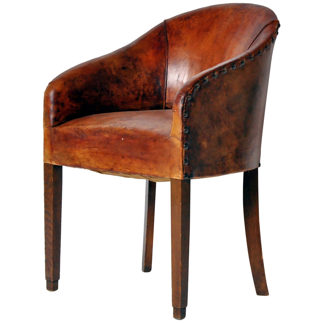 French Leather Tub Chair