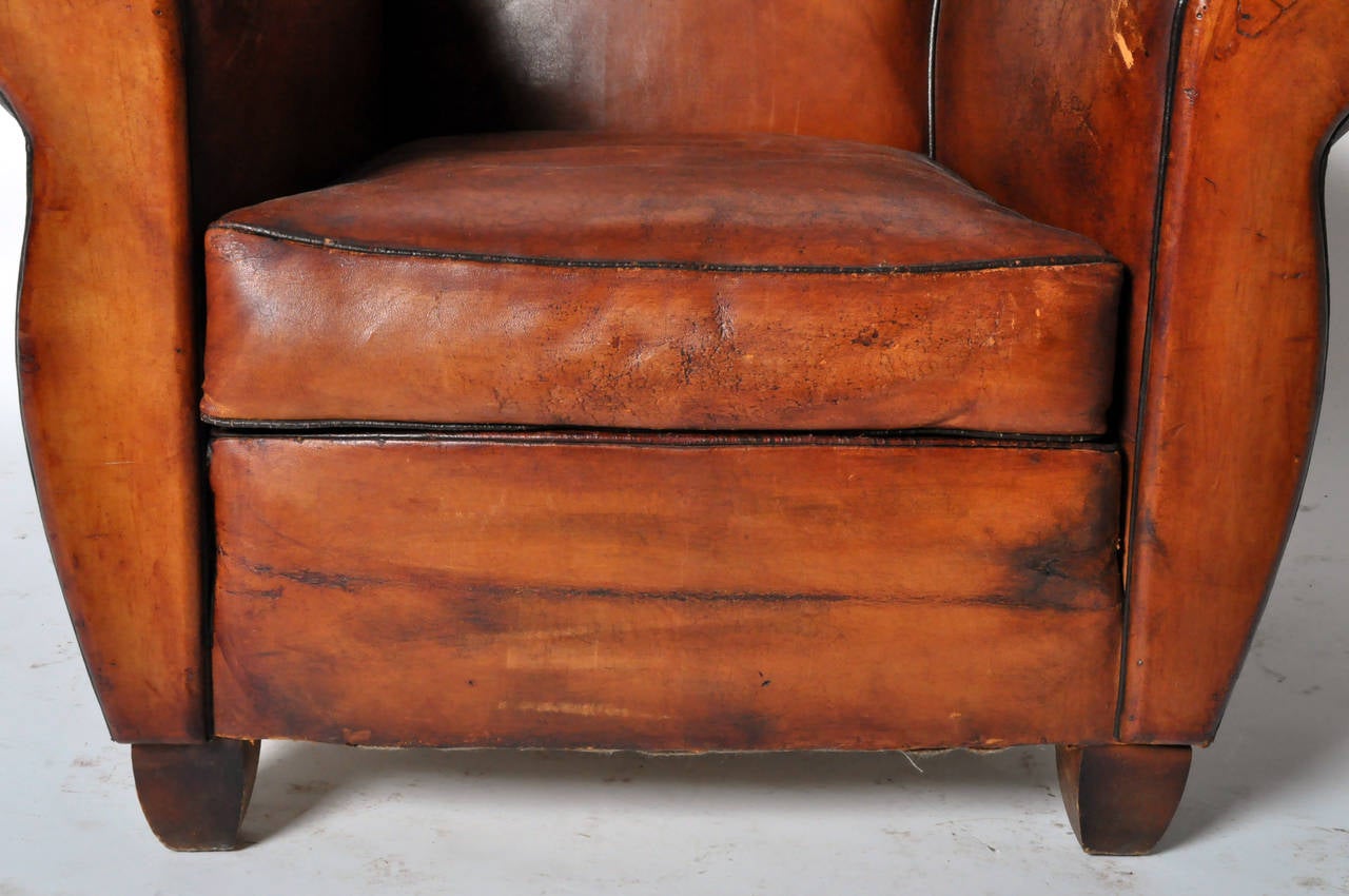 Art Deco Vintage French Leather Club Chair