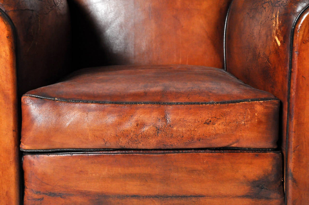 Vintage French Leather Club Chair In Good Condition In Chicago, IL