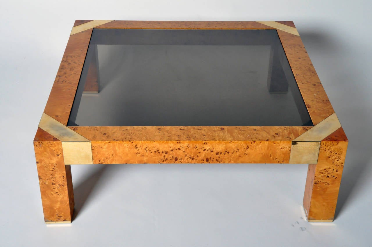 Burl Veneer and Smoked Glass Coffee Table at 1stDibs