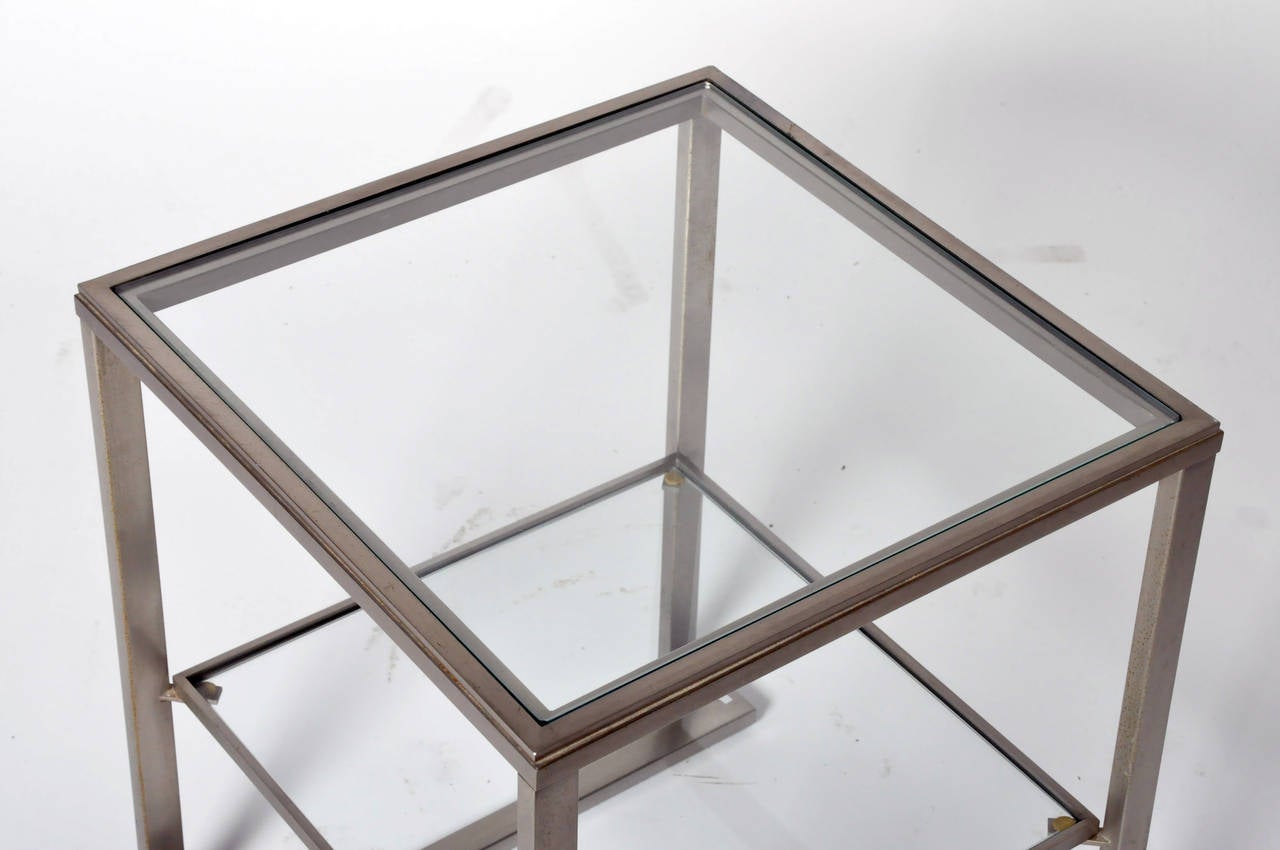 Pair of Metal and Glass Side Tables at 1stDibs