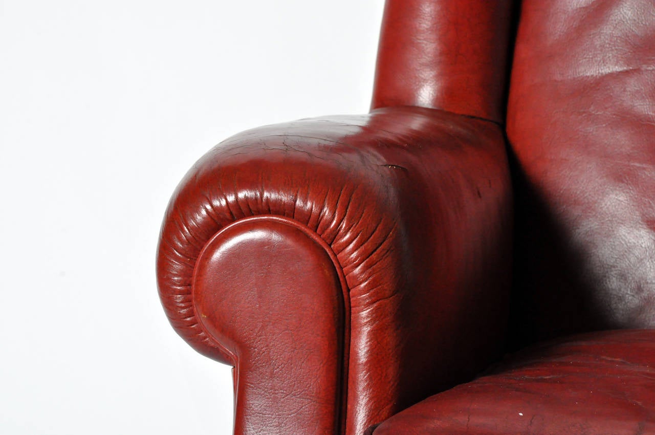 Vintage English Wingback Leather Armchair 1