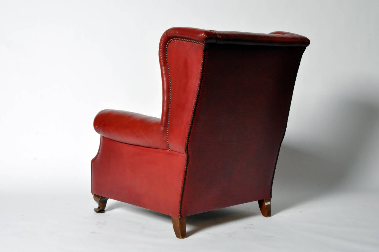 20th Century Vintage English Wingback Leather Armchair