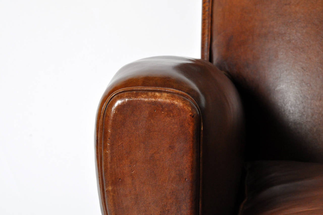 Sheepskin Art Deco French Leather Club Chair