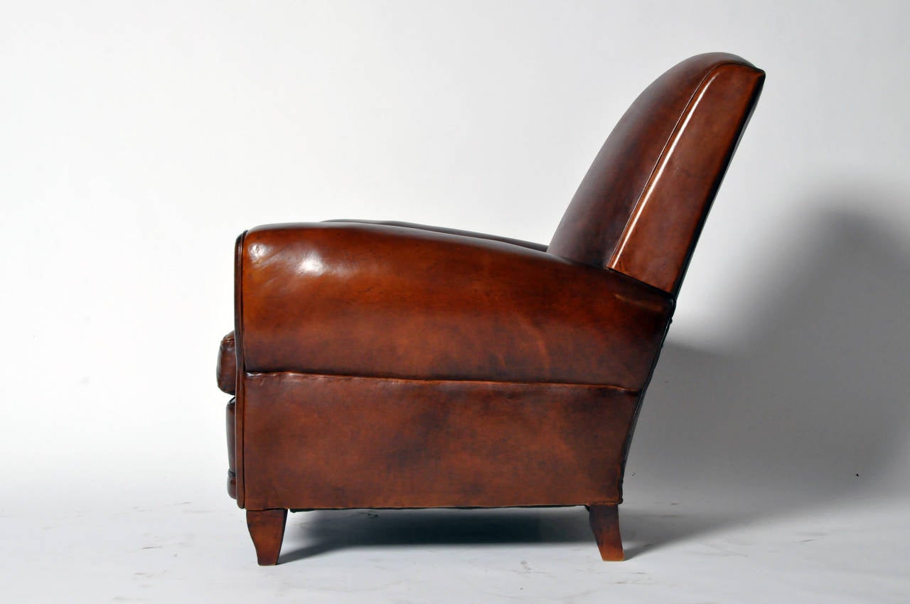 Art Deco French Leather Club Chair In Excellent Condition In Chicago, IL