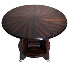 Walnut Veneer Round Table with Silver Plated Legs