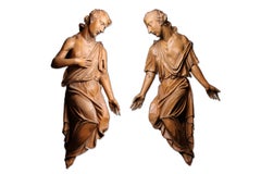Pair of Baroque Angels Carved from Linden Wood