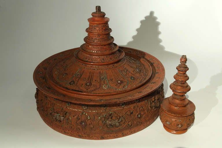 Teak Burmese Offering Urn