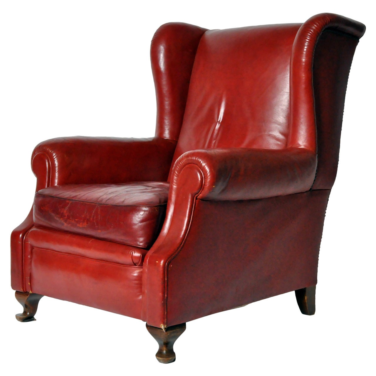 Vintage English Wingback Leather Armchair