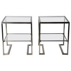 Pair of Metal and Glass Side Tables