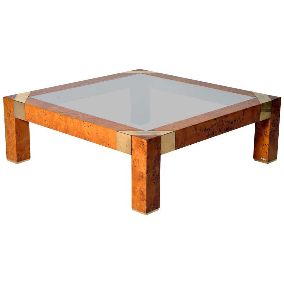 Burl Veneer and Smoked Glass Coffee Table