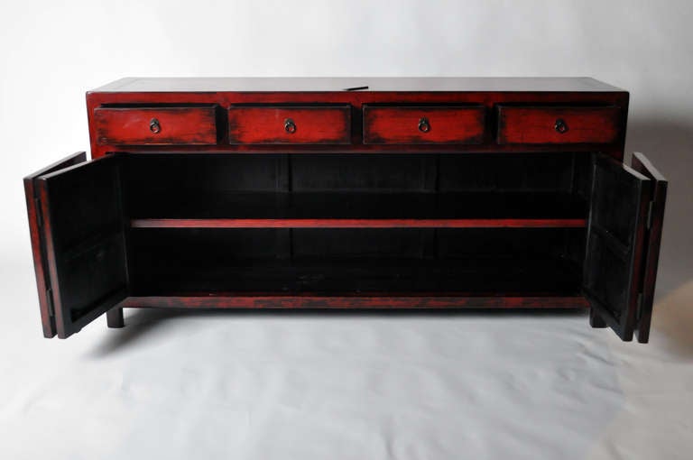19th Century Red Lacquered Side Chest with Four Drawers In Excellent Condition In Chicago, IL