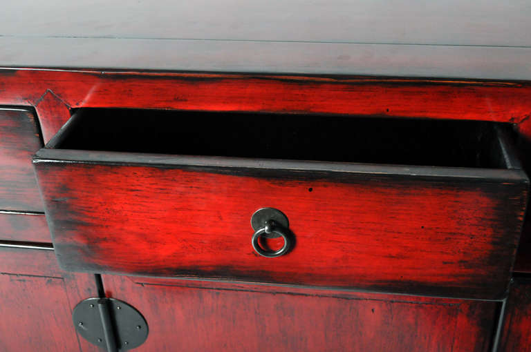 19th Century Red Lacquered Side Chest with Four Drawers 2
