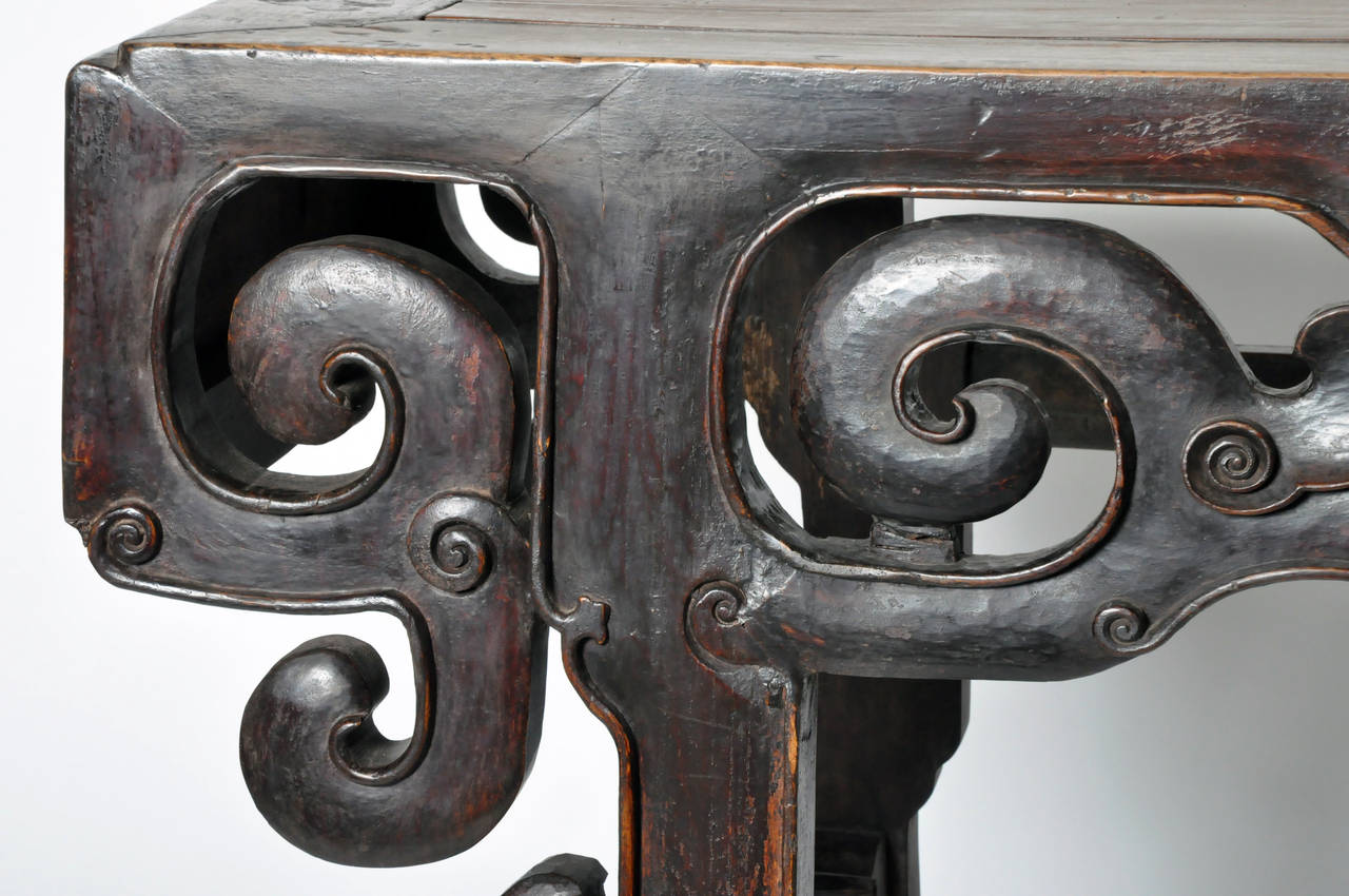 Wood 19th Century Tall Altar Table with Carving