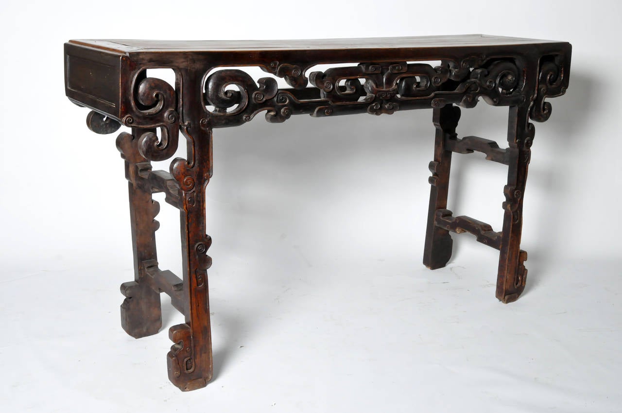 Qing 19th Century Tall Altar Table with Carving