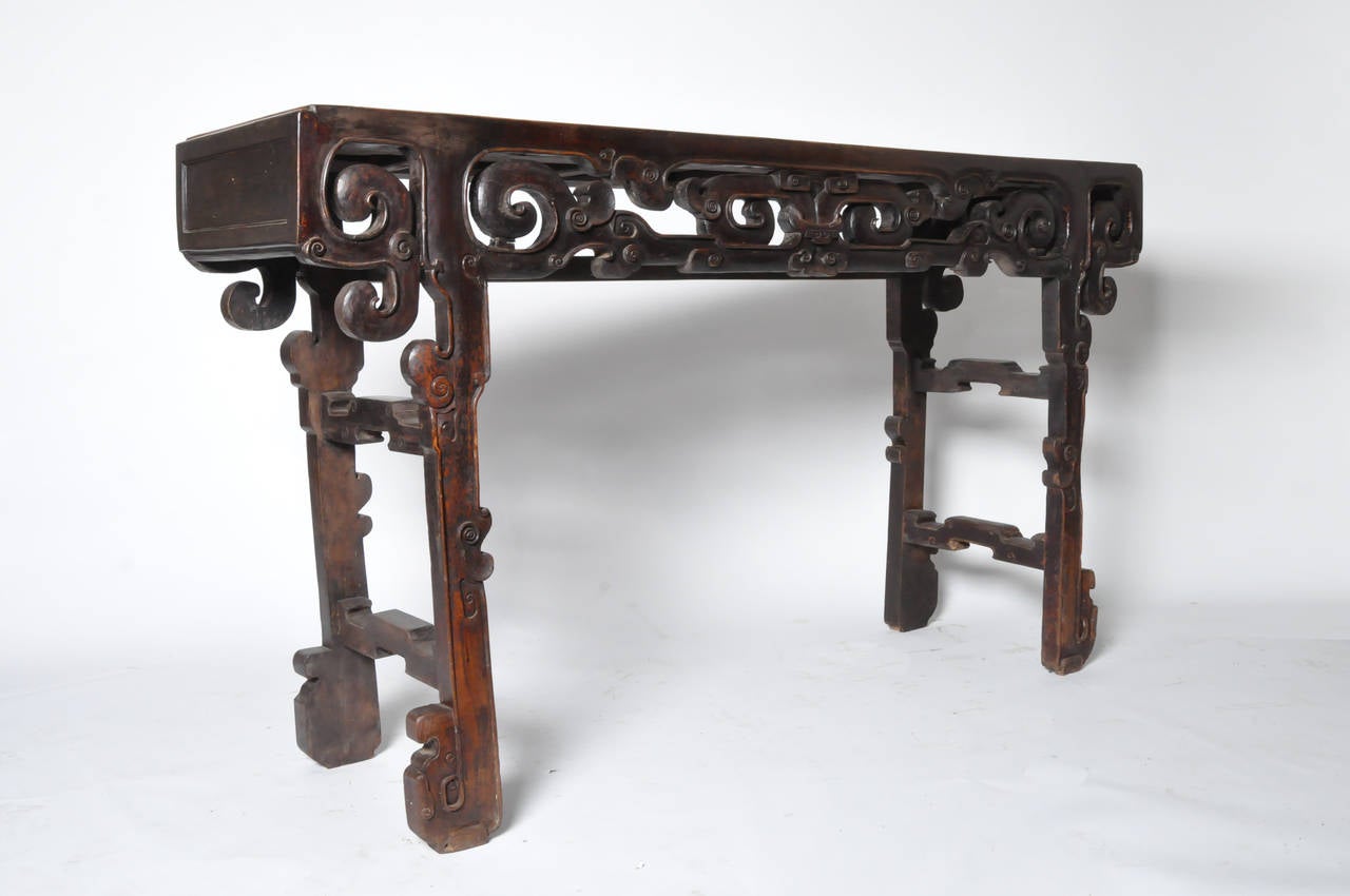 Chinese 19th Century Tall Altar Table with Carving