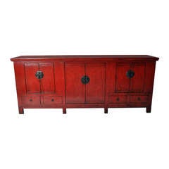 19th Century Red Lacquer Sideboard with Bottom Drawers