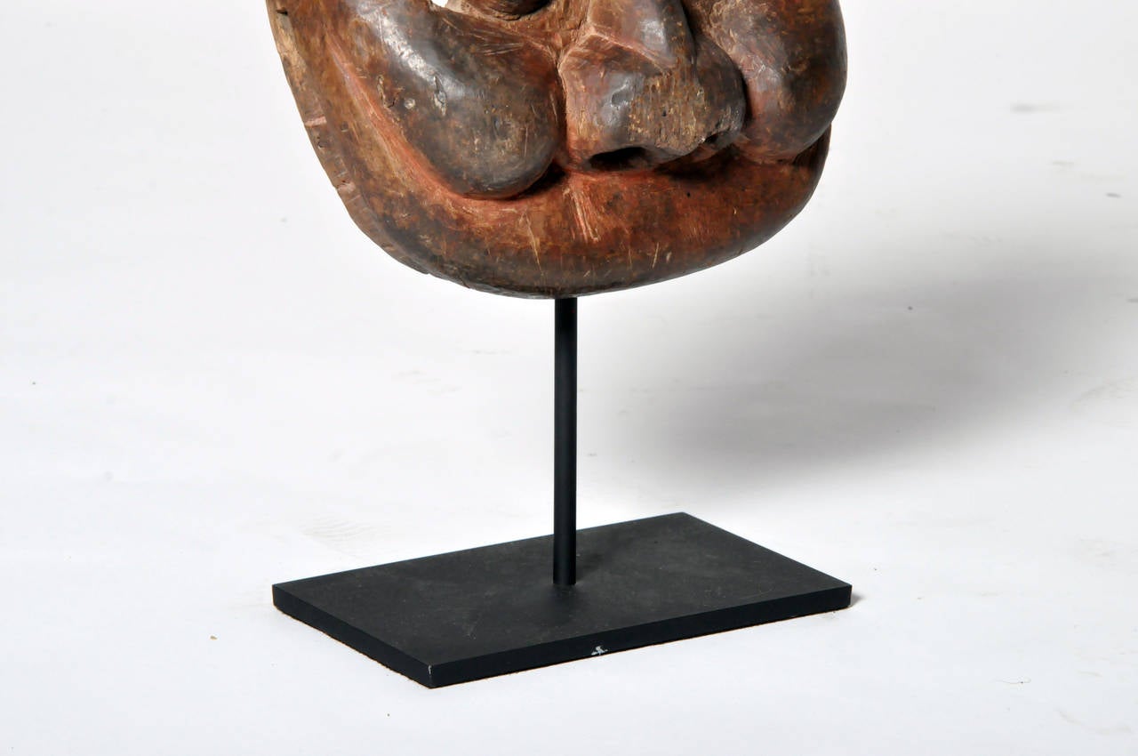 19th Century Yangmu Wood Mask on Stand