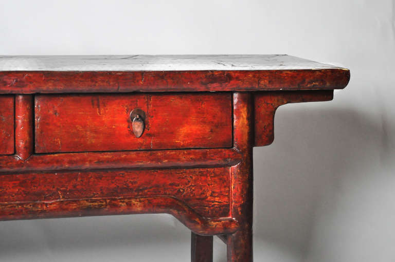 19th Century Chinese Red Lacquer Three-Drawer Coffer