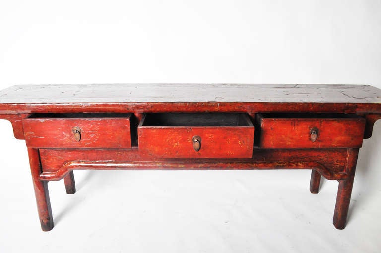 Lacquered Chinese Red Lacquer Three-Drawer Coffer
