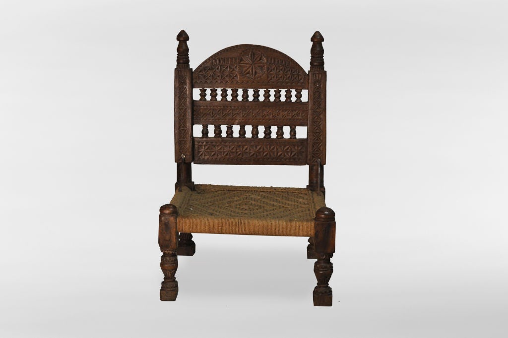 Indian Wooden Pida Chair with Carving