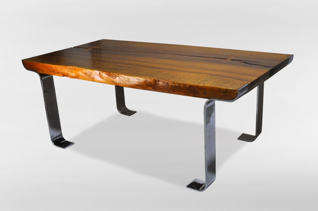 Big Slab of Organic Mango Wood Table with Chrome Legs