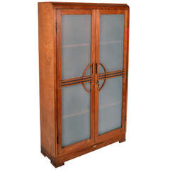 Vintage Art Deco Cabinet with Frosted Glass Doors